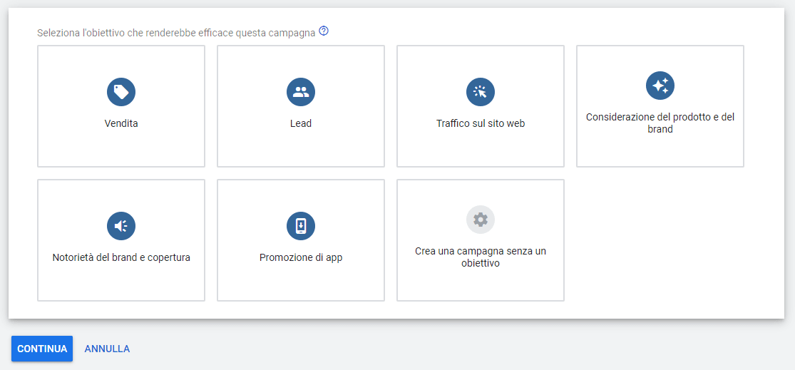 Selezione dell'obbiettivo della campagna