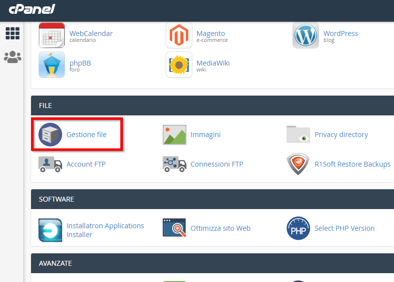 Entrare in Gestione File su cPanel