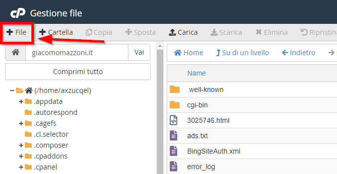 Creare un nuovo file su cPanel