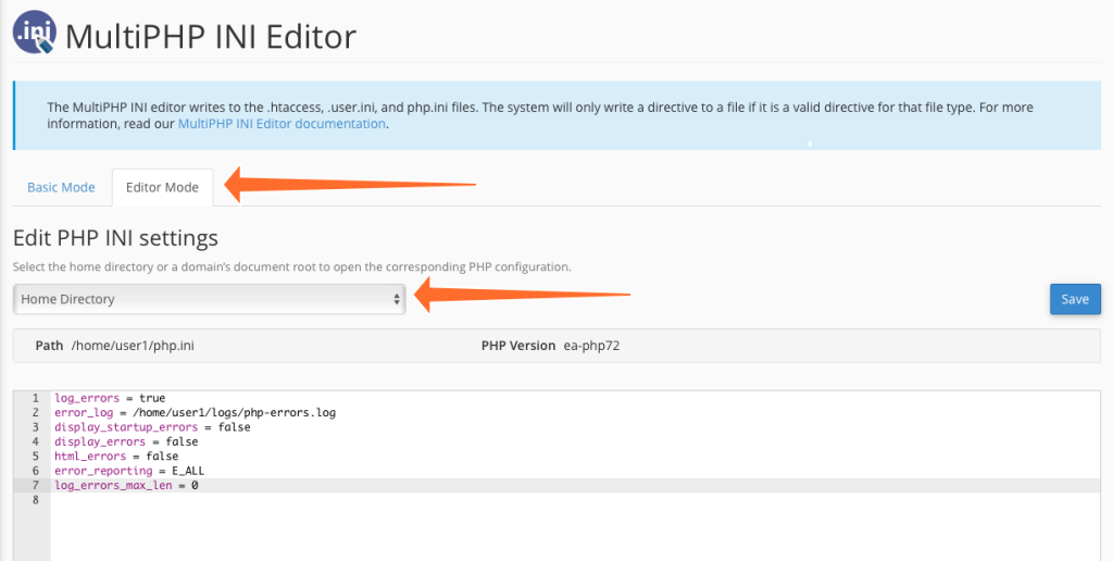 Editare il PHP ini
